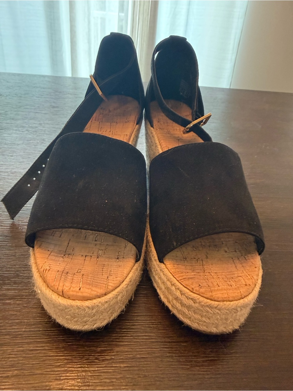 Call It Spring Black Suede Espadrille Platform Sandals with Ankle Strap